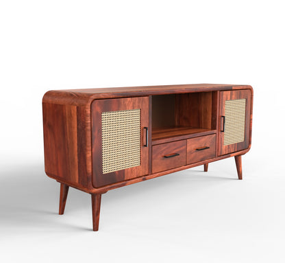 sheesham wood tv unit isometric view honey color