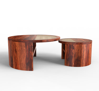 PLANKO Natural Sheesham Wood Set of 2 Coffee Table | Space Saver | Honey Gold Finish