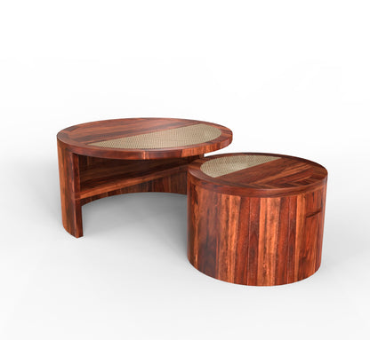 PLANKO Natural Sheesham Wood Set of 2 Coffee Table | Space Saver | Honey Gold Finish