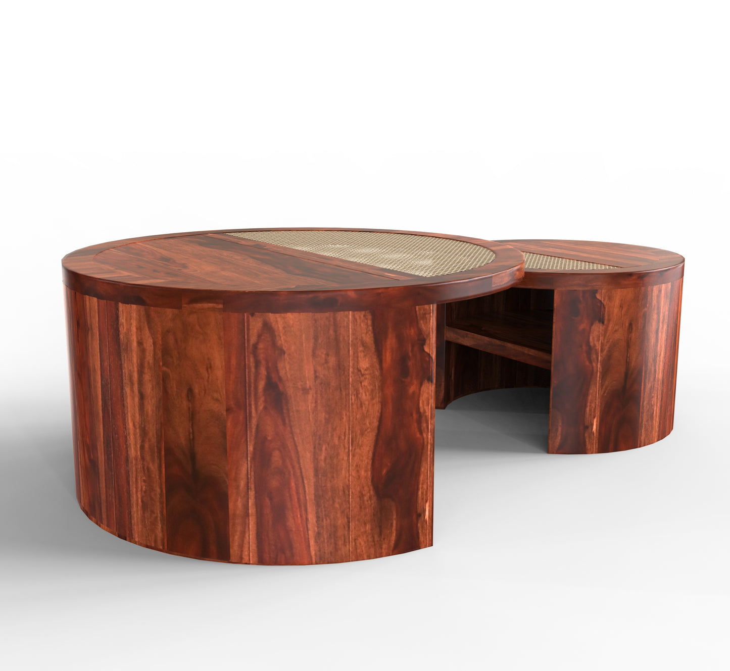 PLANKO Natural Sheesham Wood Set of 2 Coffee Table | Space Saver | Honey Gold Finish