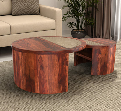 PLANKO Natural Sheesham Wood Set of 2 Coffee Table | Space Saver | Honey Gold Finish