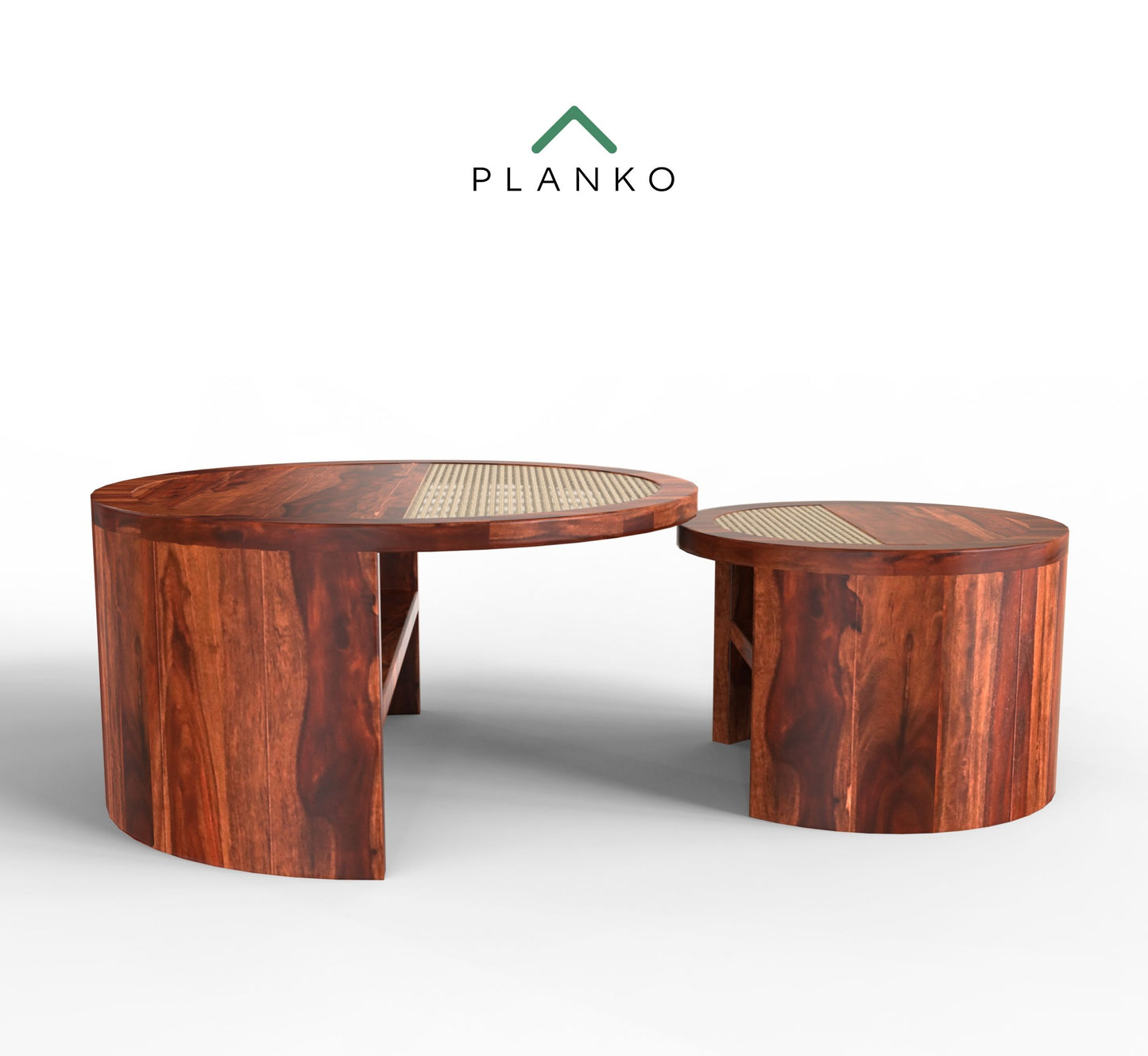 PLANKO Natural Sheesham Wood Set of 2 Coffee Table | Space Saver | Honey Gold Finish