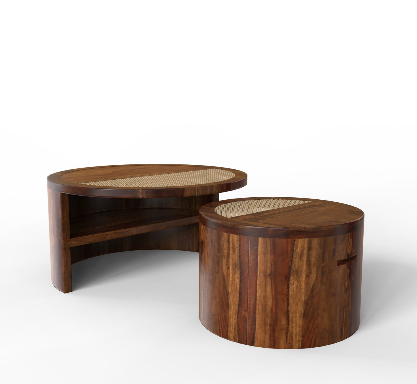 PLANKO Natural Sheesham Wood Set of 2 Coffee Table | Space Saver | Walnut Finish