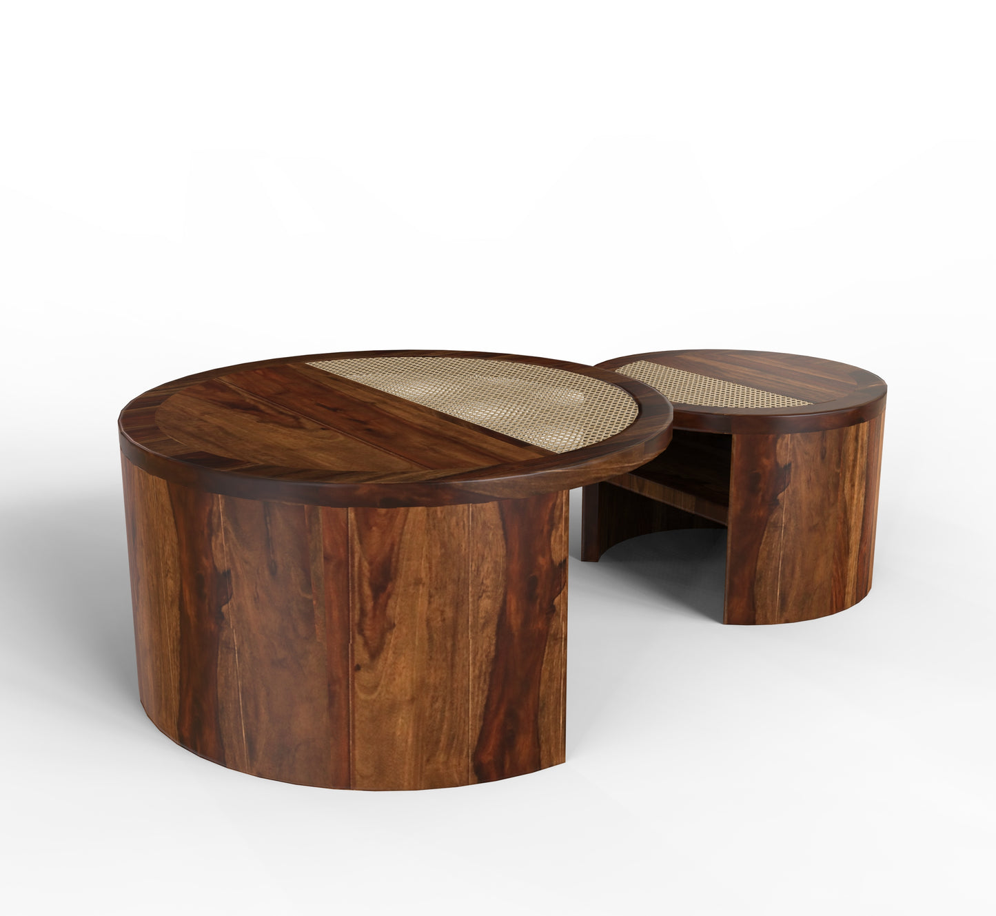 PLANKO Natural Sheesham Wood Set of 2 Coffee Table | Space Saver | Walnut Finish