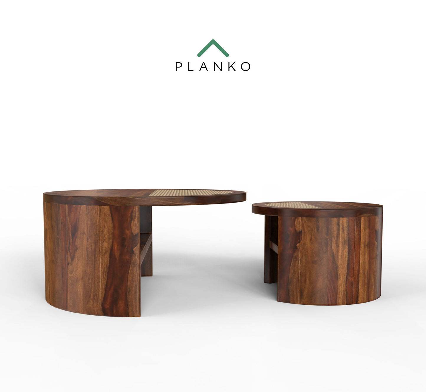 PLANKO Natural Sheesham Wood Set of 2 Coffee Table | Space Saver | Walnut Finish