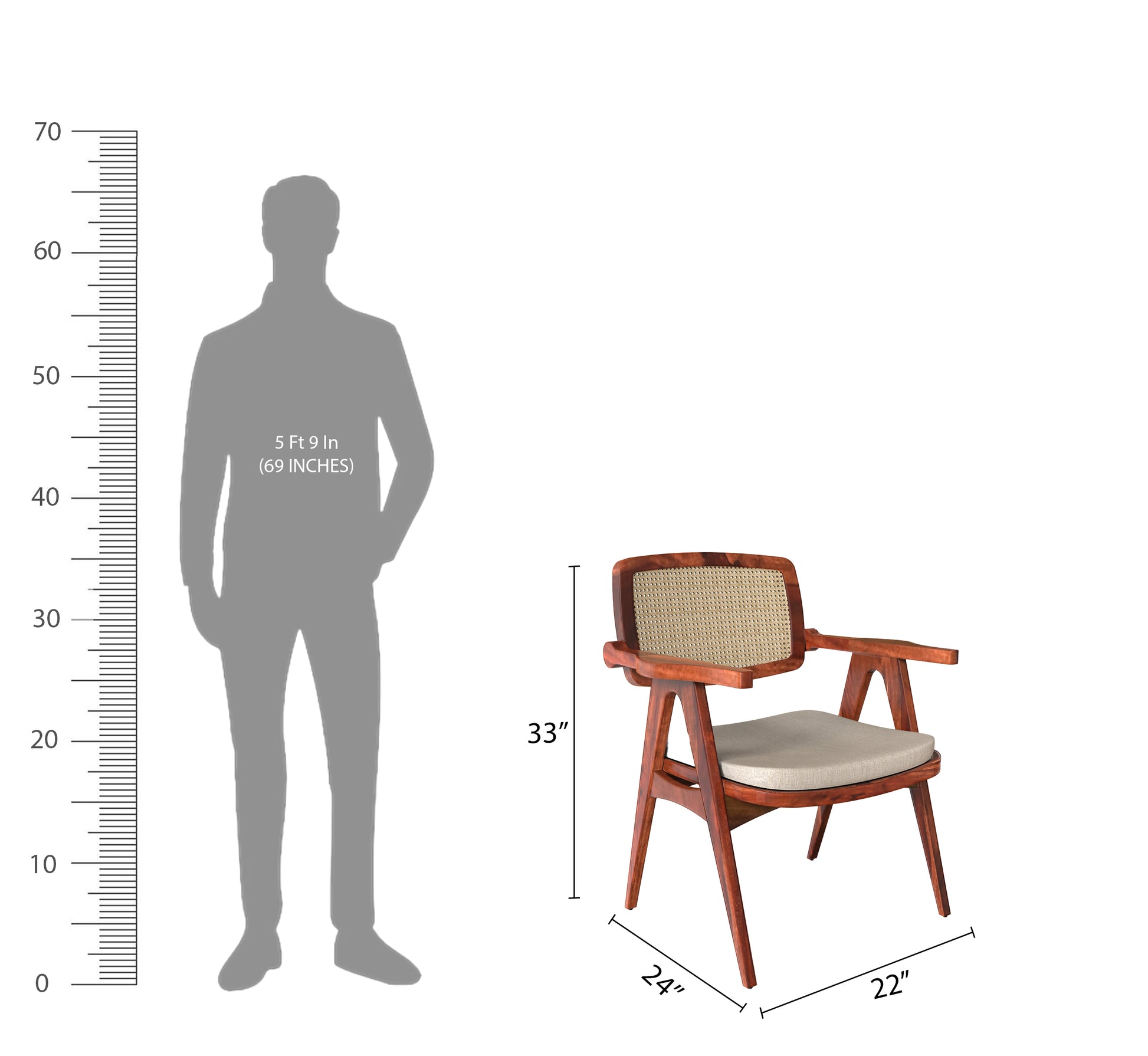 sheehsam wood single chair dimension view honey color