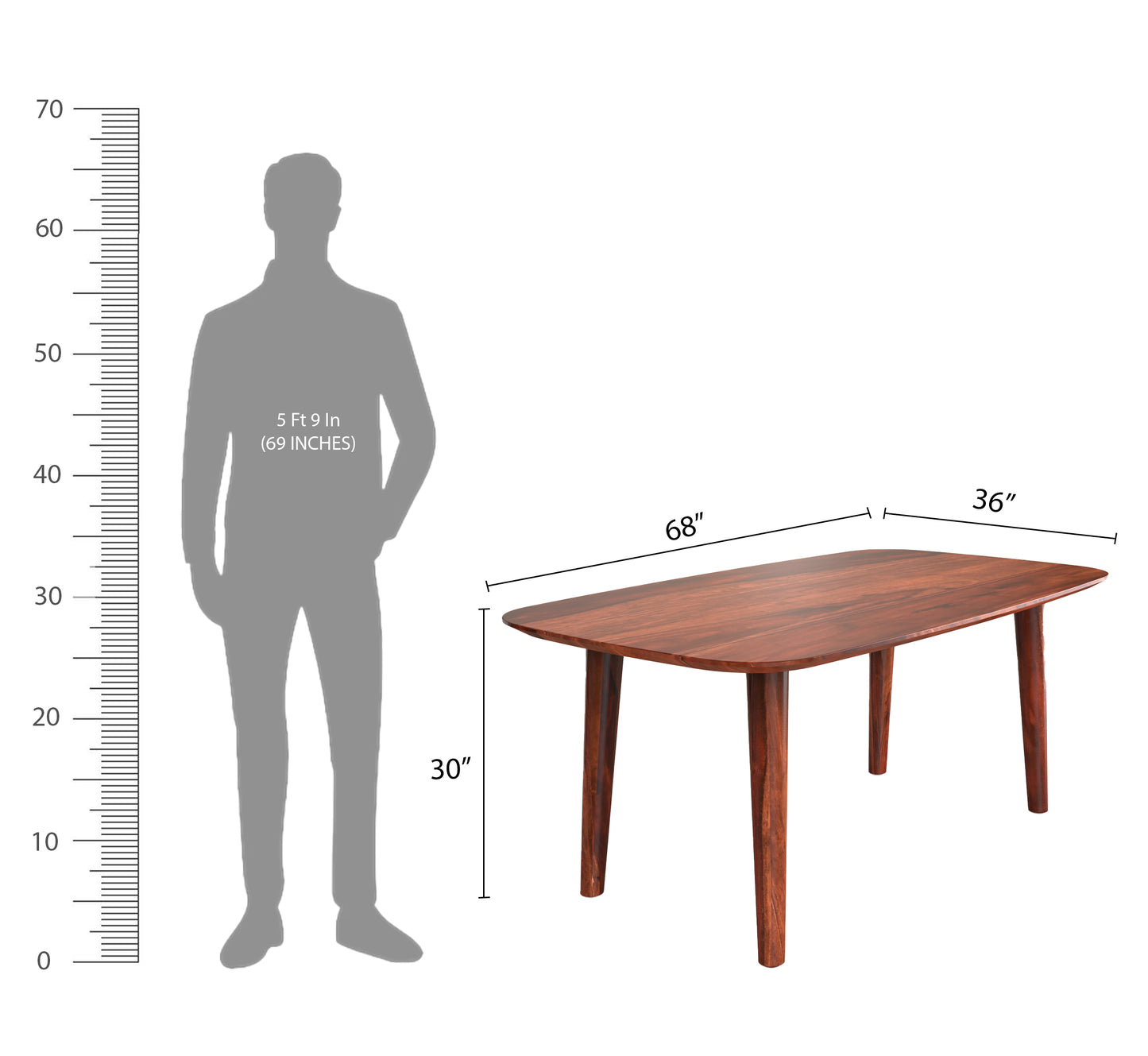 sheehsam wood single dining table dimension view honey color