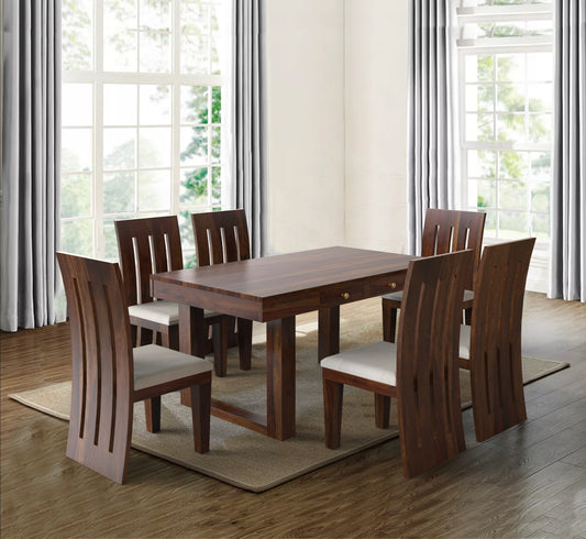 sheesham wood 6 seater dining set with storage cushioned chairs walnut finish live view