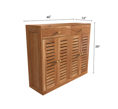 Solid Acacia wood shoe rack natural finish dimension view