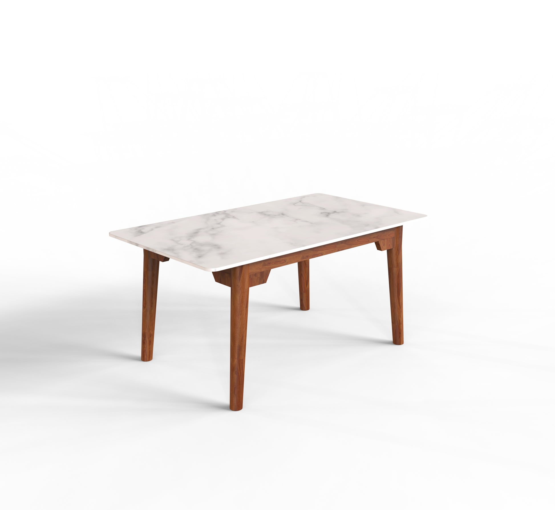 Marble top sheesham wood dining table isometric view honey color