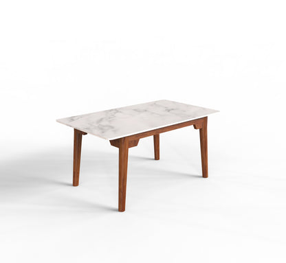 Marble top sheesham wood dining table isometric view honey color