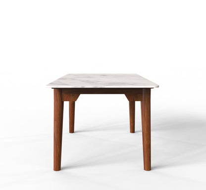 Marble top sheesham wood dining table short side view honey color