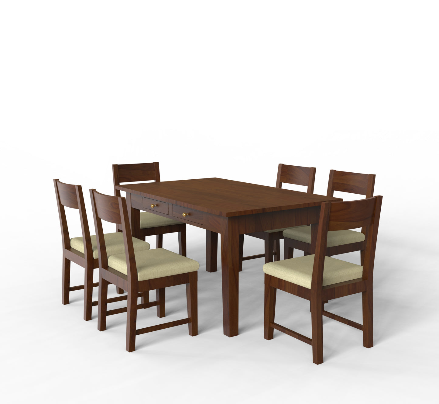 sheehsam wood dining table 6 seater walnut finish iso top view